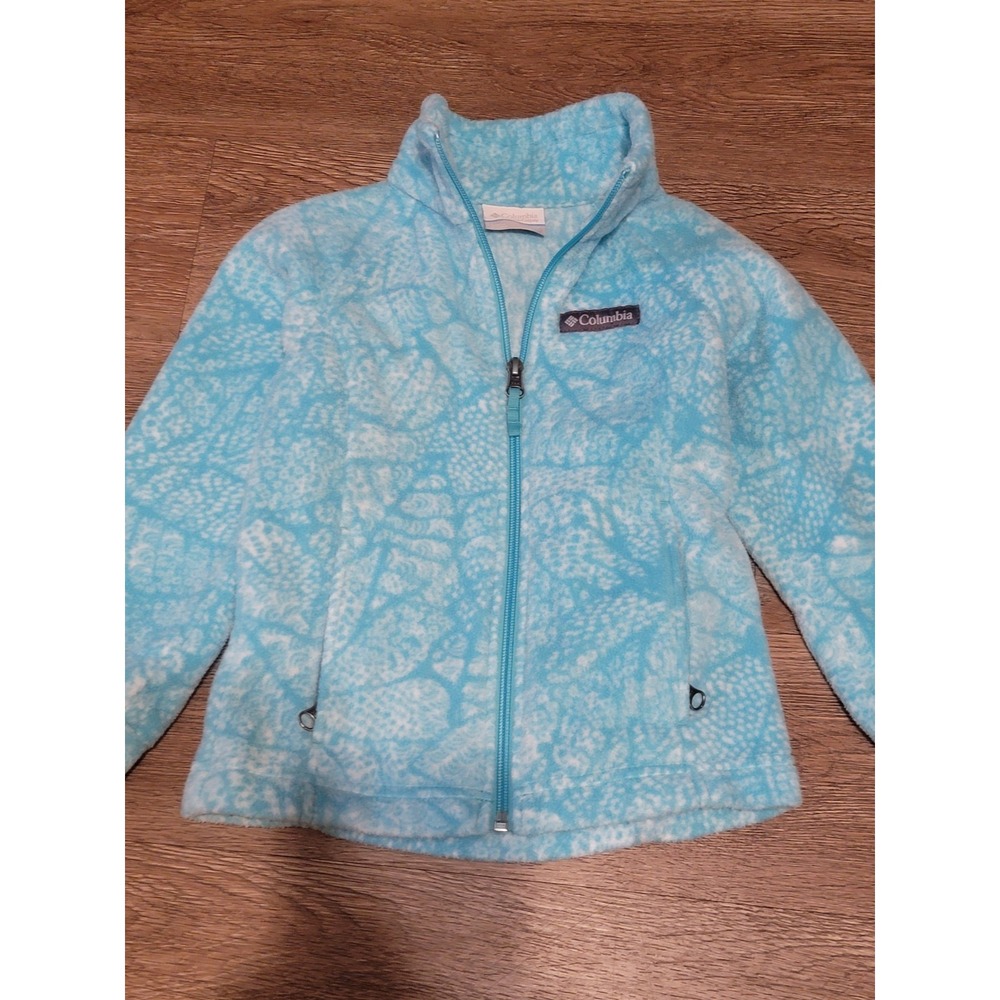 Columbia Girls Aqua And White Full Zip Fleece Jacket Size 4/5 Xtra Xtra‎ Small